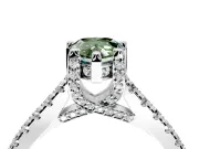Solitaire Engagement Ring Setting for Fancy Green Pear-Shaped Center with Widening Pave Band and Claw Prong Head in Platinum