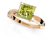 Solitaire Engagement Ring Setting for Fancy Yellow Princess Cut Center with Carved Leaf Shoulders and Prong Head in Rose Gold