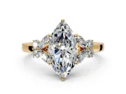 Solitaire Engagement Ring Setting for Marquise Center with Marquise Flower Shoulders and Prong Head in Yellow Gold