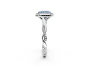 Halo Engagement Ring Setting for Fancy Blue Radiant Cut Center with Pave and Plain Twist Band and Prong Head in White Gold