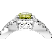 Halo Engagement Ring Setting for Fancy Yellow Emerald Cut Center with Wide-Open Pave Split Shank and Prong Head in Platinum