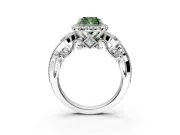 Milgrain Halo Engagement Ring Setting for Fancy Green Cushion Cut Center with Shoulder Bezels and Prong Head in Platinum
