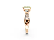 3 Stone Engagement Ring Setting for Fancy Yellow Radiant Cut Center with Pave Split Shank and Prong Head in Rose Gold
