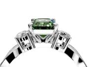 3 Stone Engagement Ring Setting for Fancy Green Emerald Cut Center with Pave Twist Band and Prong Head in Platinum