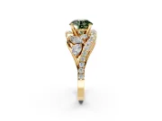 Halo Engagement Ring Setting for Fancy Green Round Cut Center with Marquise and Pave Bypass Band and Prong Head in Yellow Gold