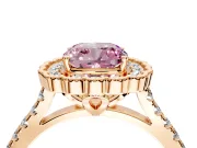 Milgrain Floral Halo Engagement Ring Setting for Fancy Pink Cushion Cut Center with Pave Band and Prong Head in Rose Gold