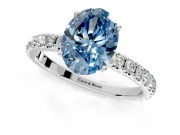 Solitaire Engagement Ring Setting for Fancy Blue Oval Center with Large Accent Band and Prong Head in Platinum