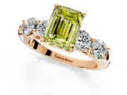 5 Stone Engagement Ring Setting for Fancy Yellow Emerald Cut Center with Graduated Accents and Prong Head in Rose Gold