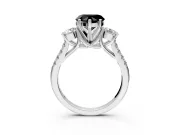 3 Stone Engagement Ring Setting for Fancy Black Heart-Shaped Center with Crossover Basket, Pave Band and Prong Head in Platinum