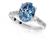 Baguette Engagement Ring Setting for Fancy Blue Oval Center with Alternating Bar-Set Band and Prong Head in Sterling Silver