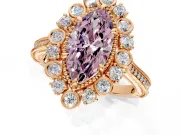 Milgrain Halo Engagement Ring Setting for Fancy Pink Marquise Center with Bezel Point Accents and Prong Head in Rose Gold