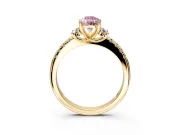 Paired Accent Engagement Ring Setting for Fancy Pink Pear-Shaped Center with Pave Band and Prong Head in Yellow Gold