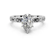 Solitaire Engagement Ring Setting for Pear-Shaped Center with XO Engraved Band and Prong Head in Sterling Silver