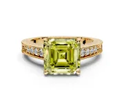 Engraved Engagement Ring Setting for Fancy Yellow Asscher Cut Center with Milgrain Pave Band and Prong Head in Yellow Gold