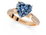 Solitaire Engagement Ring Setting for Fancy Blue Heart-Shaped Center with Multi-Row Accents and Prong Head in Rose Gold