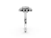 Cluster Halo Engagement Ring Setting for Princess Cut Center with Milgrain Bezel Accents and Prong Head in Sterling Silver