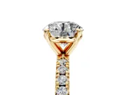 Solitaire Engagement Ring Setting for Round Cut Center with Fine Pave Band and Claw Prong Head in Yellow Gold
