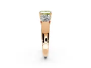 3 Stone Engagement Ring Setting for Fancy Yellow Princess Cut Center with Raised Basket Heads and Prong Head in Rose Gold
