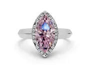 Halo Engagement Ring Setting for Fancy Pink Marquise Center with Knife Ridge Cathedral Band and Prong Head in Sterling Silver