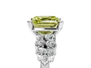 Cluster Engagement Ring Setting for Fancy Yellow Asscher Cut Center with 2-Row Shoulder Clusters and Prong Head in Platinum