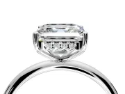 Hidden Halo Engagement Ring Setting for Asscher Cut Center with Thin Round-Wire Band and Prong Head in Platinum