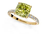 Solitaire Engagement Ring Setting for Fancy Yellow Cushion Cut Center with Pave Accents and Prong Head in Yellow Gold