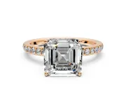 Solitaire Engagement Ring Setting for Asscher Cut Center with Fine Pave Band and Prong Head in Rose Gold