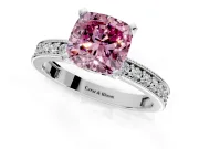 Milgrain Pave Engagement Ring Setting for Fancy Pink Cushion Cut Center with Accent Band and Prong Head in Platinum