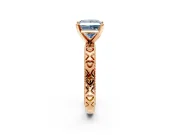 Solitaire Engagement Ring Setting for Fancy Blue Princess Cut Center with XO Engraved Band and Prong Head in Rose Gold