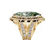 Double Halo Engagement Ring Setting for Fancy Green Marquise Center with Narrow Pave Split Shank and Prong Head in Yellow Gold