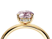 Hidden Halo Engagement Ring Setting for Fancy Pink Oval Center with Thin Rounded Band and Prong Head in Yellow Gold