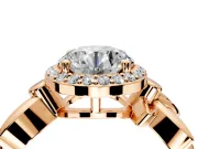Halo Engagement Ring Setting for Round Cut Center with Floral Band and Prong Head in Rose Gold