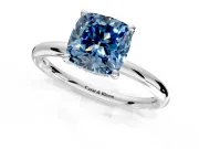 Hidden Halo Engagement Ring Setting for Fancy Blue Cushion Cut Center with Thin Rounded Band and Prong Head in Sterling Silver