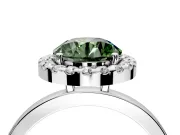 Halo Engagement Ring Setting for Fancy Green Round Cut Center with Thin Plain Band and Prong Head in Platinum