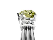 Solitaire Engagement Ring Setting for Fancy Yellow Heart-Shaped Center with Grooved Bar Accent Band and Prong Head in Platinum