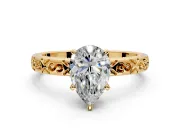 Solitaire Engagement Ring Setting for Pear-Shaped Center with Scrollwork Band and Prong Head in Yellow Gold
