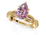 Solitaire Engagement Ring Setting for Fancy Pink Pear-Shaped Center with Marquise Panel Band and Prong Head in Yellow Gold