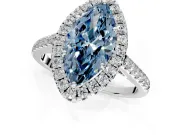Halo Engagement Ring Setting for Fancy Blue Marquise Center with Narrowing Pave Band and Prong Head in Sterling Silver