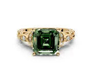 Solitaire Engagement Ring Setting for Fancy Green Asscher Cut Center with Filigree Band and Prong Head in Yellow Gold