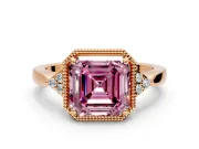 Cluster Engagement Ring Setting for Fancy Pink Asscher Cut Center with Milgrain Shoulder Clusters and Prong Head in Rose Gold