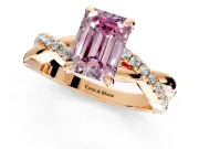 Solitaire Engagement Ring Setting for Fancy Pink Emerald Cut Center with Half-Pave Crossover Band and Prong Head in Rose Gold