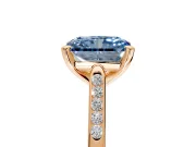 Solitaire Engagement Ring Setting for Fancy Blue Radiant Cut Center with Channel Accents and Prong Head in Rose Gold