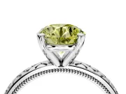 Solitaire Engagement Ring Setting for Fancy Yellow Round Cut Center with Milgrain X Pattern Band and Prong Head in White Gold