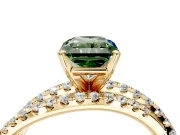 Solitaire Engagement Ring Setting for Fancy Green Radiant Cut Center with Woven 3-Strand Pave Band and Prong Head in Yellow Gold