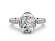 Floral Engagement Ring Setting for Radiant Cut Center with Four Accent Clusters and Prong Head in White Gold