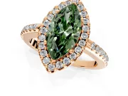 Pave Halo Engagement Ring Setting for Fancy Green Marquise Center with Single Row Pave Band and Prong Head in Rose Gold