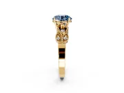 Leaf Engagement Ring Setting for Fancy Blue Round Cut Center with Milgrain Accent Band and Prong Head in Yellow Gold