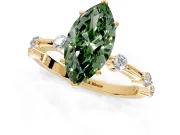 Solitaire Engagement Ring Setting for Fancy Green Marquise Center with Bezel Station Band and Prong Head in Yellow Gold