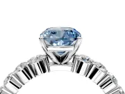 Shared-Prong Engagement Ring Setting for Fancy Blue Cushion Cut Center with Graduated Accents and Prong Head in Platinum
