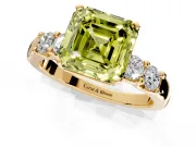 5 Stone Engagement Ring Setting for Fancy Yellow Asscher Cut Center with Plain Band and Prong Head in Yellow Gold